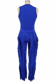 Red Street Print Tassel Letter O Neck Sleeveless Two Pieces
