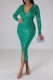 Green Sexy Solid Patchwork V Neck Pencil Skirt Dresses