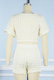 Pink Sexy Casual Solid Bandage V Neck Short Sleeve Two Pieces