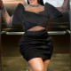 Black Sexy Solid Patchwork O Neck One Step Skirt Dresses
