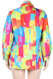 Yellow Casual Print Patchwork Shirt Collar Plus Size Tops