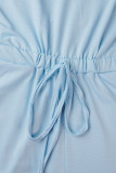 Light Blue Sexy Solid Patchwork Backless Oblique Collar Regular Romper