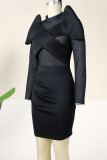 Green Sexy Solid Patchwork O Neck One Step Skirt Dresses