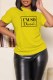 Yellow Casual Print Letter O Neck T-Shirts