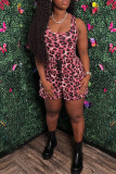 Red Sexy Casual Print Leopard Basic U Neck Sleeveless Two Pieces