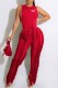 Red Street Print Tassel Letter O Neck Sleeveless Two Pieces