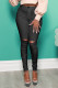 Black Fashion Casual Solid Ripped Skinny High Waist Pencil Trousers