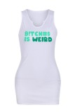 White Casual Letter Print Basic V Neck Vest Dress Dresses