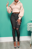 White Fashion Casual Solid Ripped Skinny High Waist Pencil Trousers