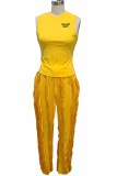 Red Street Print Tassel Letter O Neck Sleeveless Two Pieces
