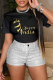 Black Street Print Patchwork Letter O Neck T-Shirts