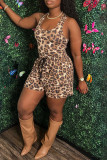 Red Sexy Casual Print Leopard Basic U Neck Sleeveless Two Pieces