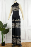 Red Casual Street Print Patchwork O Neck Sleeveless Two Pieces