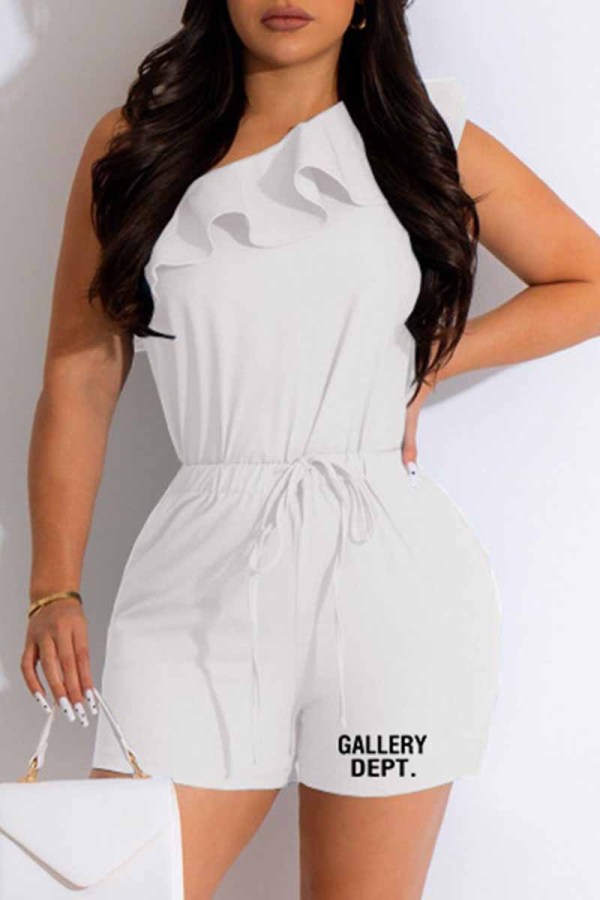 White Street Print Flounce Letter One Shoulder Sleeveless Two Pieces