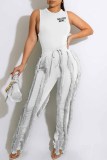 Red Street Print Tassel Letter O Neck Sleeveless Two Pieces
