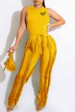 Red Street Print Tassel Letter O Neck Sleeveless Two Pieces