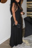 Black Sexy Casual Solid Backless Halter Regular Jumpsuits