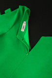 Green Elegant Solid Hollowed Out Patchwork Flounce V Neck Evening Dress Dresses