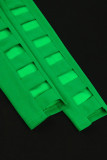 Green Elegant Solid Hollowed Out Patchwork Flounce V Neck Evening Dress Dresses