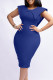 Royal Blue Casual Elegant Solid Patchwork Square Collar One Step Skirt Dresses