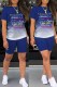 Blue Casual Print Letter O Neck Short Sleeve Two Pieces