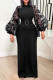 Black Casual Elegant Solid Patchwork With Belt O Neck One Step Skirt Dresses
