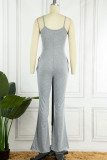 Grey Casual Solid Patchwork Spaghetti Strap Straight Jumpsuits