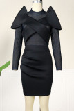 Green Sexy Solid Patchwork O Neck One Step Skirt Dresses