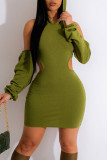 Pink Sexy Solid Patchwork Backless Hooded Collar Pencil Skirt Dresses