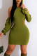 Green Sexy Solid Patchwork Backless Hooded Collar Pencil Skirt Dresses