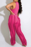 Red Street Print Tassel Letter O Neck Sleeveless Two Pieces