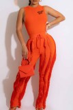 Red Street Print Tassel Letter O Neck Sleeveless Two Pieces
