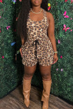 Red Sexy Casual Print Leopard Basic U Neck Sleeveless Two Pieces