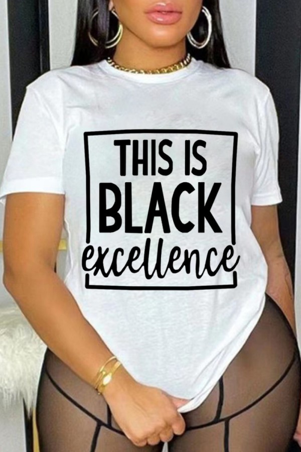 White Casual Letter Print Basic O Neck T-Shirts