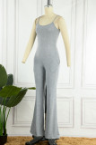 Grey Casual Solid Patchwork Spaghetti Strap Straight Jumpsuits