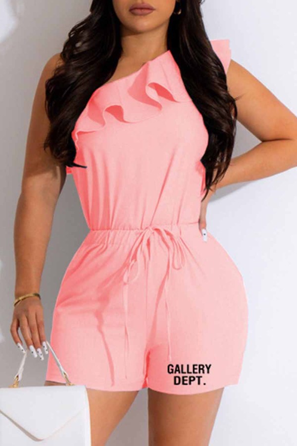 Pink Street Print Flounce Letter One Shoulder Sleeveless Two Pieces