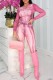 Pink Casual Print Basic O Neck Long Sleeve Two Pieces
