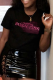Black Casual Party Print Patchwork Letter O Neck T-Shirts