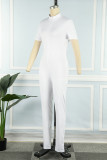 White Casual Solid Basic Zipper Collar Skinny Jumpsuits