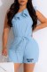 Light Blue Street Print Flounce Letter One Shoulder Sleeveless Two Pieces