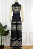 Red Casual Street Print Patchwork O Neck Sleeveless Two Pieces
