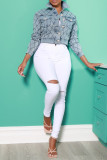 White Fashion Casual Solid Ripped Skinny High Waist Pencil Trousers