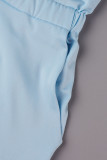 Light Blue Sexy Solid Patchwork Backless Oblique Collar Regular Romper
