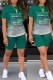 Green Casual Print Letter O Neck Short Sleeve Two Pieces