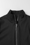 White Casual Solid Patchwork Zipper Collar Skinny Jumpsuits
