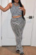 Black White Casual Street Patchwork O Neck Sleeveless Two Pieces