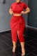 Red Street Print Slit Letter O Neck Short Sleeve Two Pieces