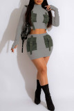 Grey Casual Solid Patchwork Pocket Half A Turtleneck Long Sleeve Two Pieces