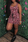 Red Sexy Casual Print Leopard Basic U Neck Sleeveless Two Pieces