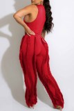 Red Street Print Tassel Letter O Neck Sleeveless Two Pieces